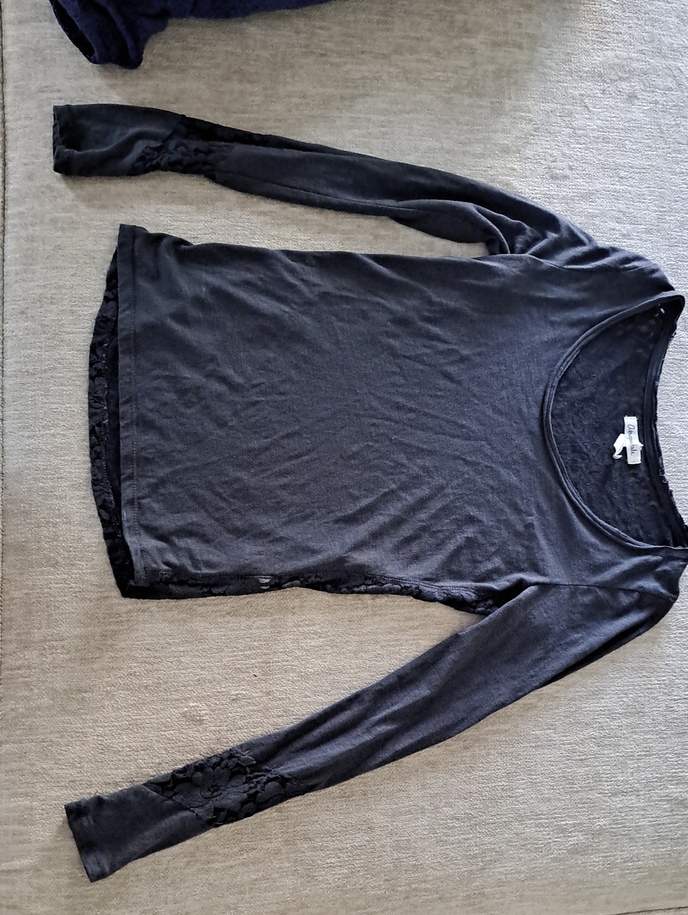 Aeropostale Black Long Sleeve Lace-Trim Scoop Neck Top